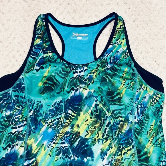 Xersion Performance Tank Top Womens XL Blue Green Bra Shelf Summer Athletics - Picture 2 of 7
